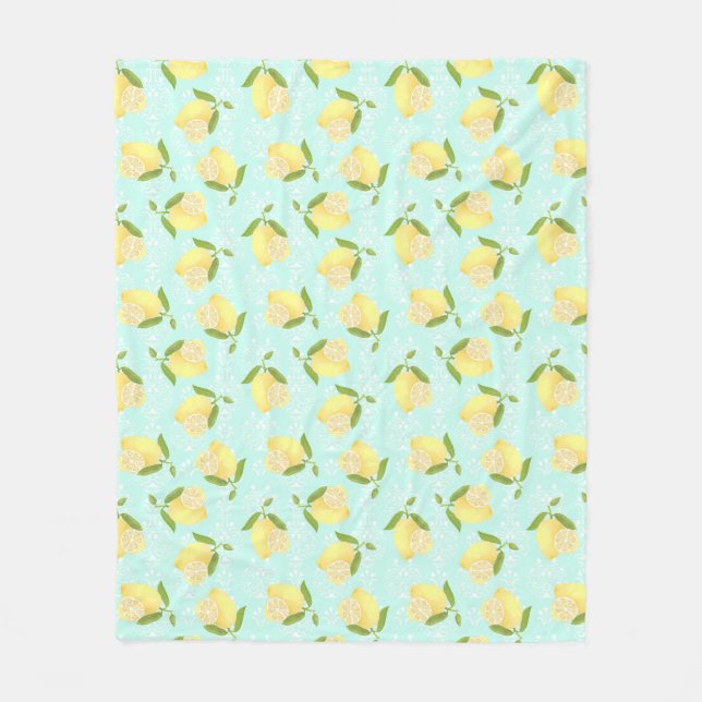 Lemon Motif  Love Blue Fleece Blanket (Front)