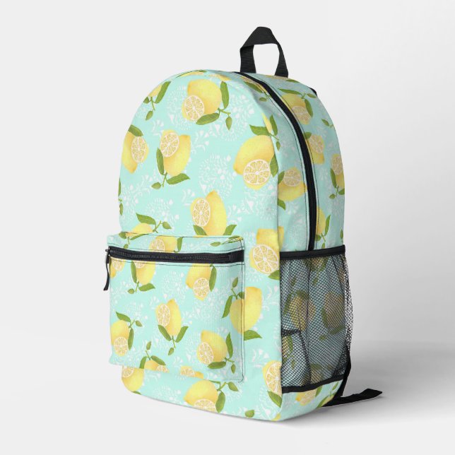 Lemon Motif  Love Blue Printed Backpack (Back Corner Right)