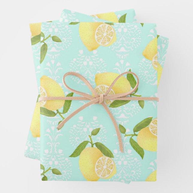 Lemon Motif  Love blue Wrapping Paper Sheet (In situ)
