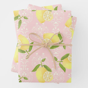 Lemon Motif  Love Peach Wrapping Paper Sheet