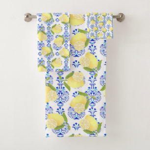 Lemon Motif  Love White Bath Towel Set