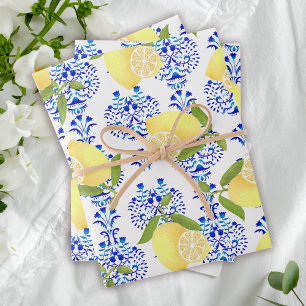 Lemon Motif Love White Wrapping Paper Sheet