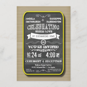 Lemon Neon Chalkboard Ceremony And Reception Invitation