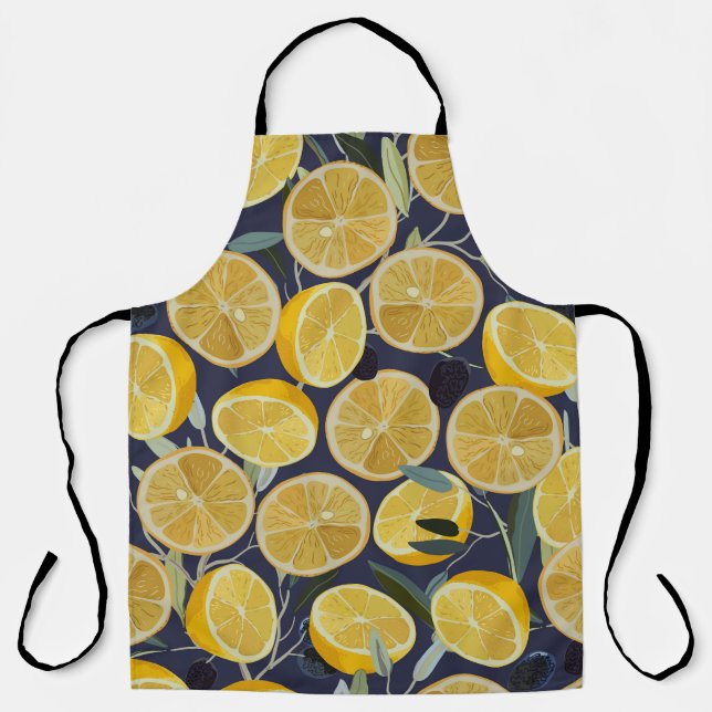 Lemon, olive branch, seamless vintage. apron (Front)