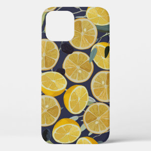 Lemon, olive branch, seamless vintage. iPhone 12 case