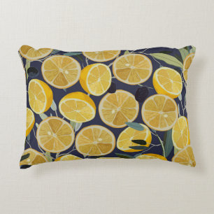 Lemon, olive branch, seamless vintage. decorative cushion
