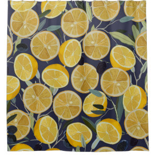 Lemon, olive branch, seamless vintage. shower curtain