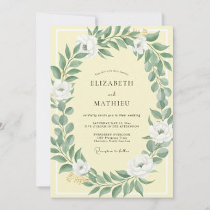Lemon Olive Foliage Muted Eucalyptus Wedding Invitation