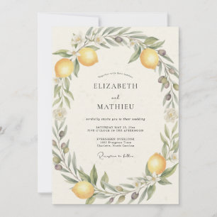 Lemon Olive Painted Wedding Invitation