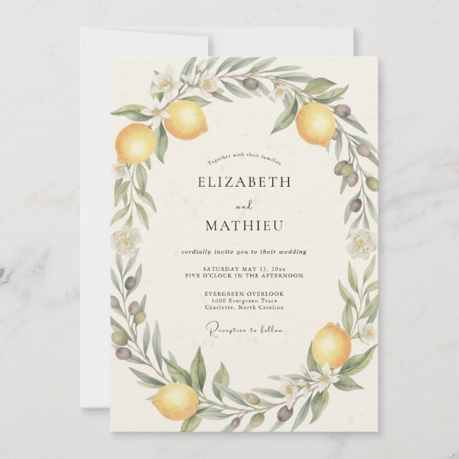Lemon Olive Painted Wedding Invitation (Front)