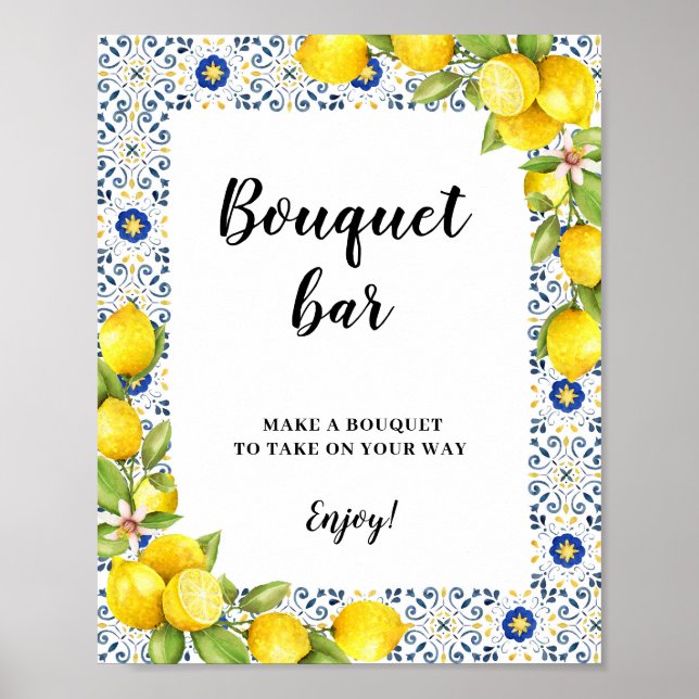 Lemon on blue tiles Bouquet Bar Sign (Front)