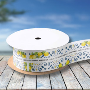 Lemon on Blue Tiles Bridal Shower  Satin Ribbon