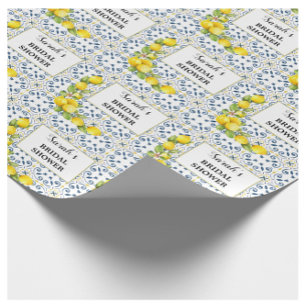 Lemon on Blue Tiles Bridal Shower Wrapping Paper