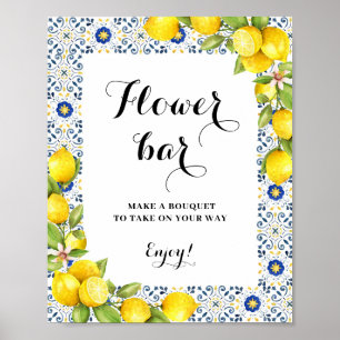 Lemon on blue tiles Flower Bar Sign