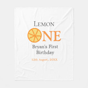 Lemon one happy 1st birthday orange grey retro boh fleece blanket