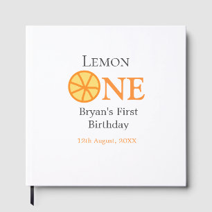 Lemon one happy 1st birthday orange grey retro boh guest book