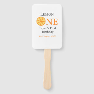 Lemon one happy 1st birthday orange grey retro boh hand fan