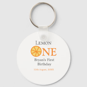 Lemon one happy 1st birthday orange grey retro boh key ring