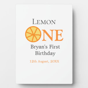Lemon one happy 1st birthday orange grey retro boh plaque