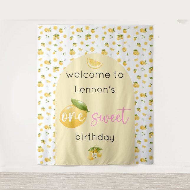 Lemon One Sweet 1st Birthday Backdrop Tapestry (Front)