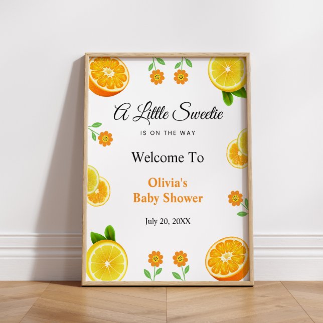 Lemon Orange Citrus Botanical Baby Shower Welcome  Poster (Lemon Orange Citrus Botanical Baby Shower Welcome Sign )