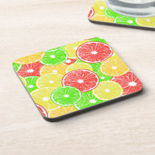 Lemon, orange, grapefruit and lime slices pattern coaster