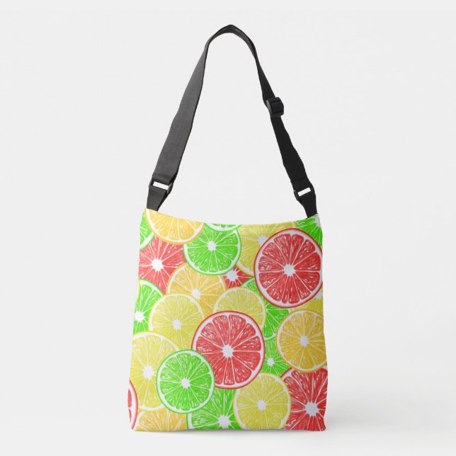 Lemon, orange, grapefruit and lime slices pattern crossbody bag (Front)