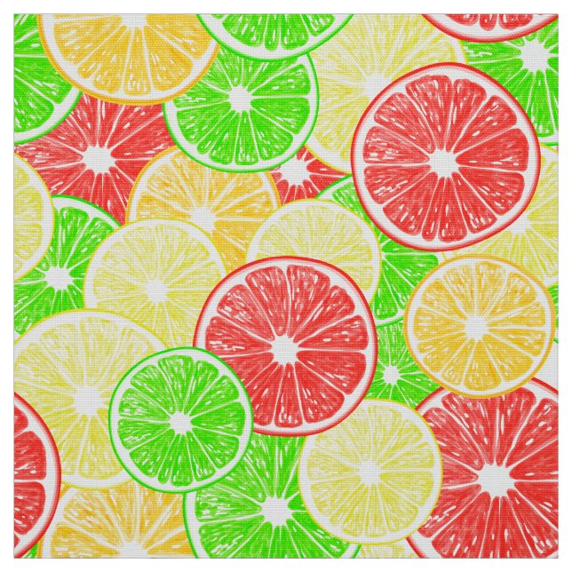 Lemon, orange, grapefruit and lime slices pattern fabric (Swatch)