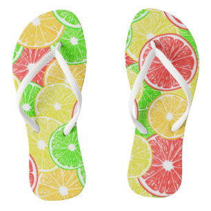 Lemon, orange, grapefruit and lime slices pattern flip flops