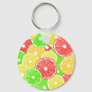 Lemon, orange, grapefruit and lime slices pattern key ring