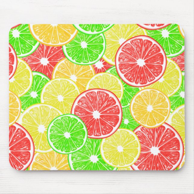 Lemon, orange, grapefruit and lime slices pattern mouse mat (Front)