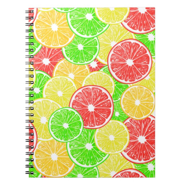 Lemon, orange, grapefruit and lime slices pattern notebook (Front)