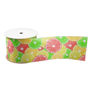 Lemon, orange, grapefruit and lime slices pattern satin ribbon