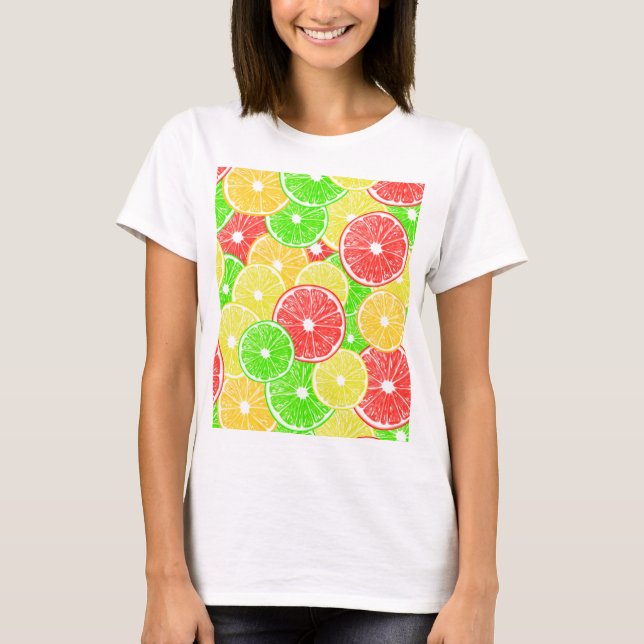 Lemon, orange, grapefruit and lime slices pattern T-Shirt (Front)