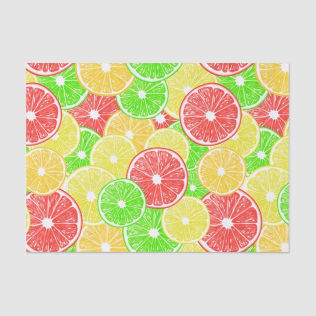 Lemon, orange, grapefruit and lime slices pattern tissue paper (Front)