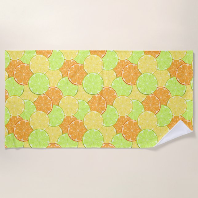 Lemon orange lime fruit pieces citrus fruit orange beach towel (Front)