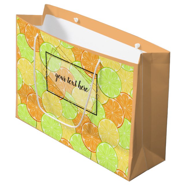 Lemon orange lime fruit pieces personalised fruit large gift bag (Front Angled)