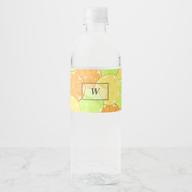 Lemon orange lime fruit pieces personalised fruit water bottle label (Front)