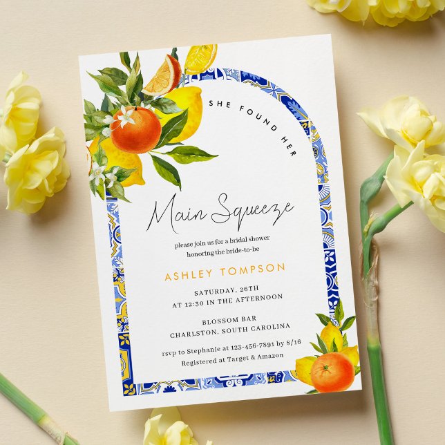 Lemon Orange Main Squeeze Bridal Shower Invitation (Creator Uploaded)
