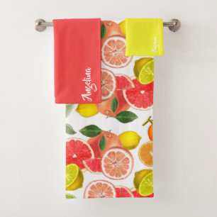 Lemon orange pink citrus Pattern name Bath Towel Set