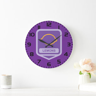 Lemon Outline Purple and Yellow Fruit Large Clock