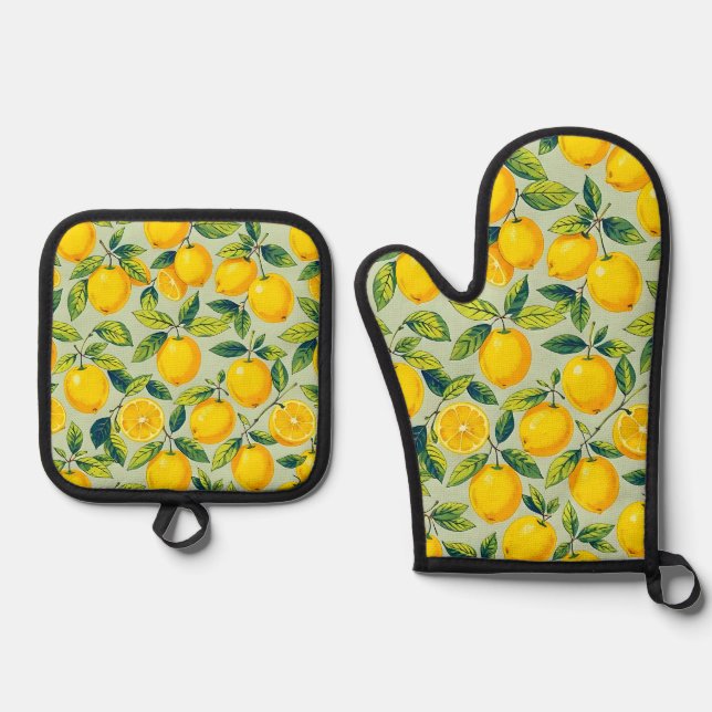 Lemon Oven Mitt & Pot Holder Set (Front)