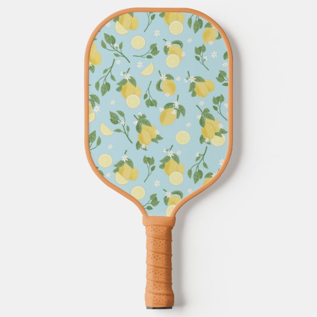 Lemon Pattern Blue Pickleball Paddle (Front)