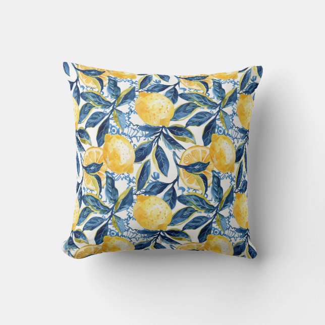 Lemon Pattern Botanical Throw Pillow (Front)