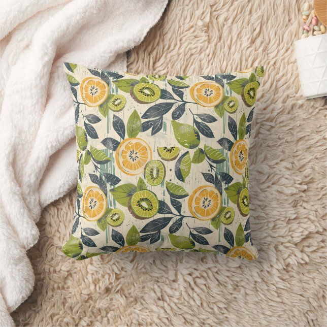 Lemon Pattern Botanical Throw Pillow (Blanket)