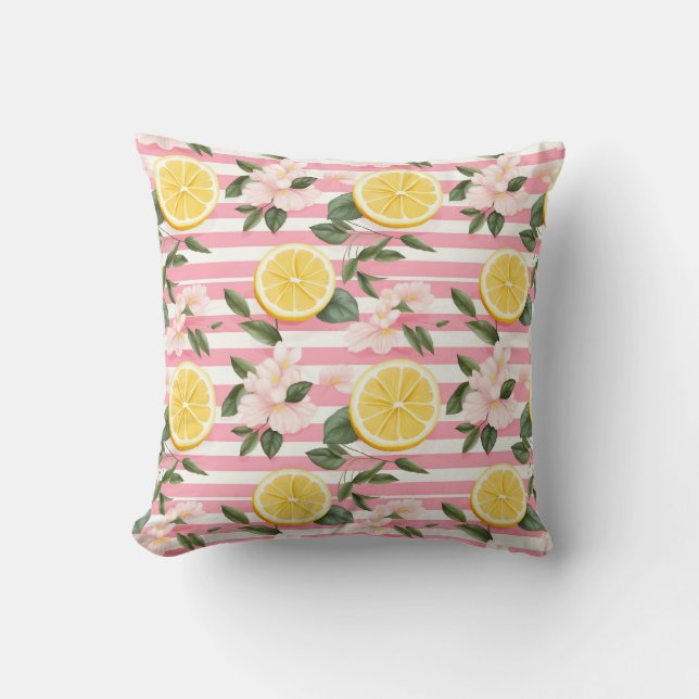 Lemon Pattern Botanical Throw Pillow (Front)