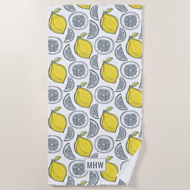 Lemon Pattern custom monogram beach towel (Front)