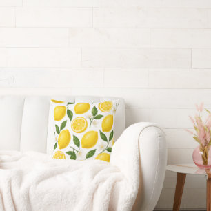 Lemon Pattern Design Fresh Citrus Summer Print Cushion