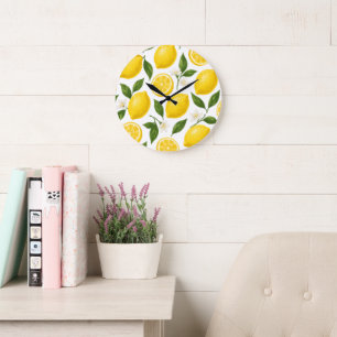 Lemon Pattern Design Fresh Citrus Summer Print Large Clock