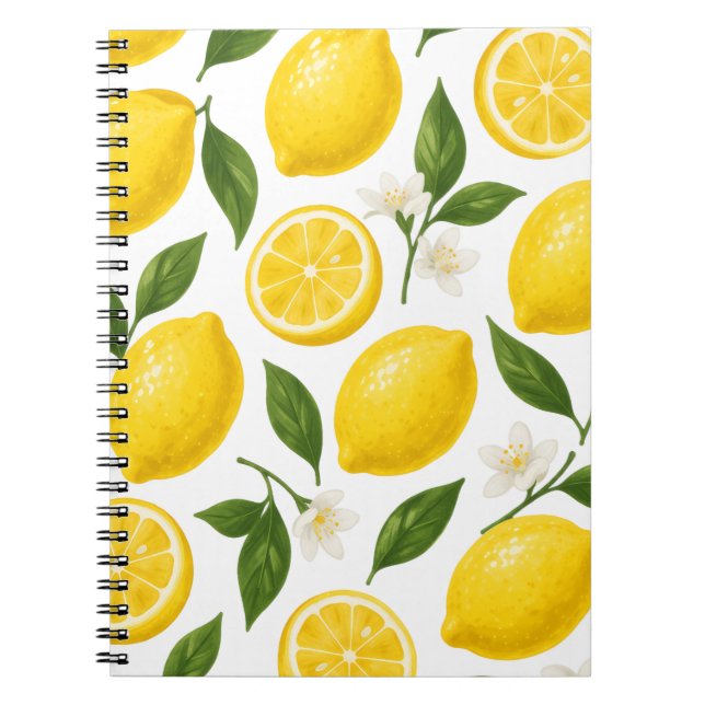 Lemon Pattern Design | Fresh Citrus Summer Print  Notebook (Front)